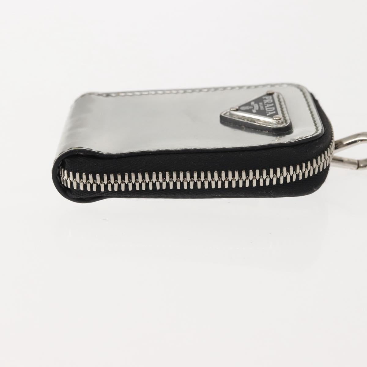 PRADA Pouch Patent leather Silver Auth 150318
