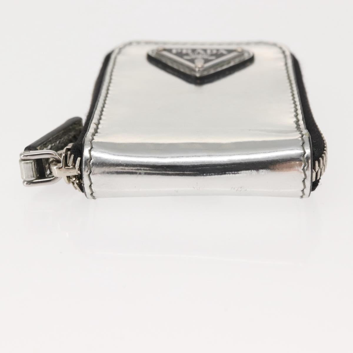 PRADA Pouch Patent leather Silver Auth 150318