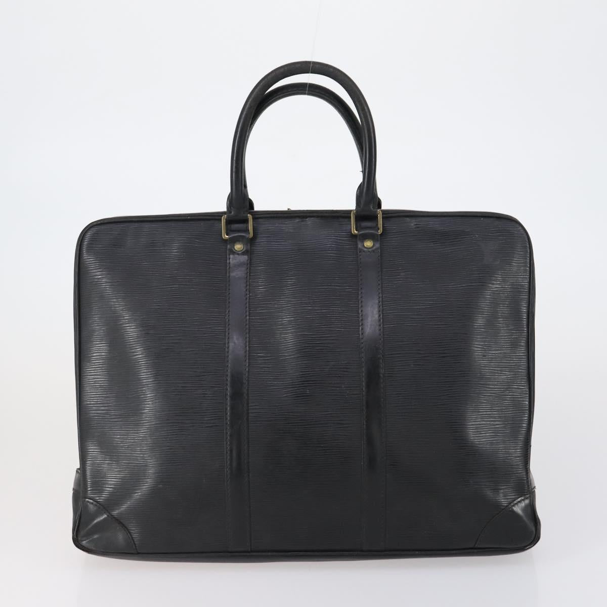 LOUIS VUITTON Epi Porte Documents Voyage Bag 2 Set Black Blue LV Auth 150326