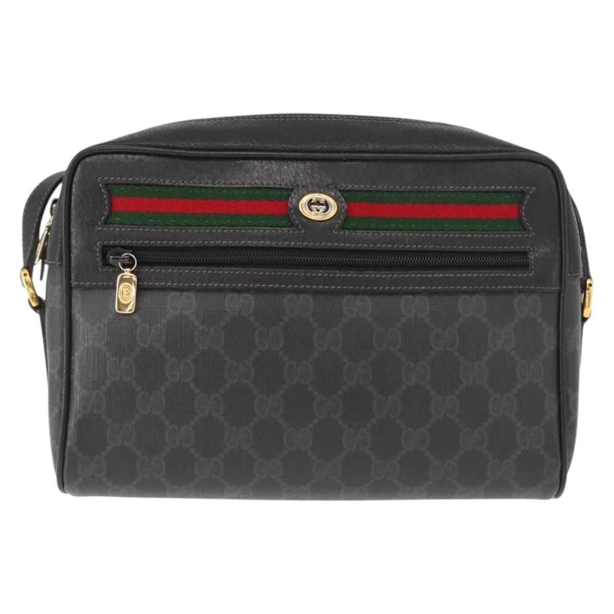 GUCCI GG Supreme Web Sherry Line Bag PVC Black Gold 119 02 088 Auth 150341