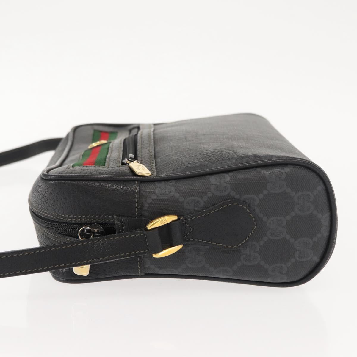 GUCCI GG Supreme Web Sherry Line Bag PVC Black Gold 119 02 088 Auth 150341