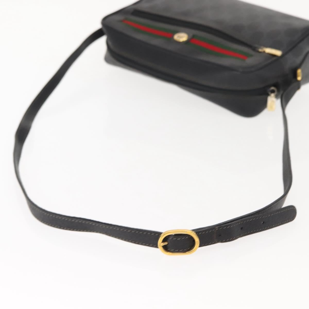GUCCI GG Supreme Web Sherry Line Bag PVC Black Gold 119 02 088 Auth 150341