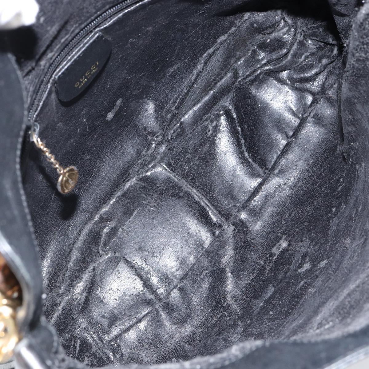 GUCCI Bamboo Hand Bag Leather Black Gold 001 0166 1638 Auth 150344