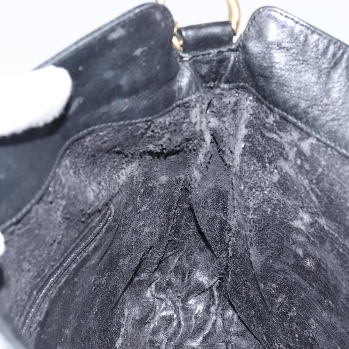 GUCCI Bamboo Hand Bag Leather Black Gold 001 0166 1638 Auth 150344