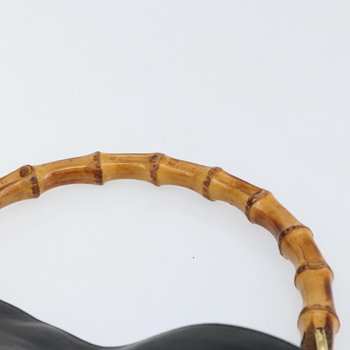 GUCCI Bamboo Hand Bag Leather Black Gold 001 0166 1638 Auth 150344