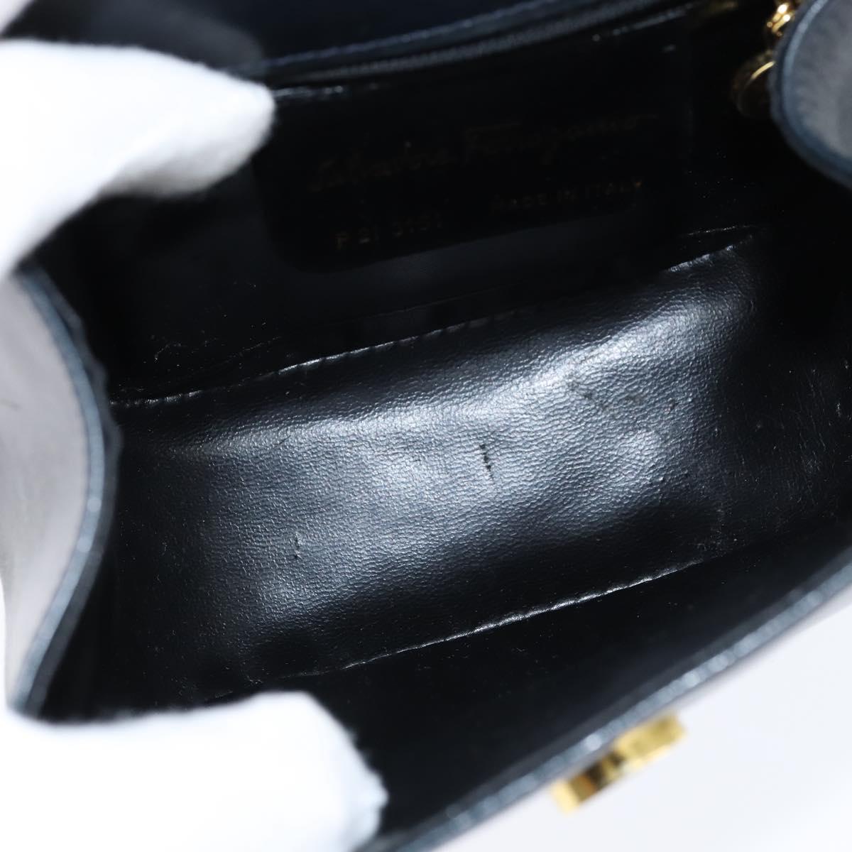 Salvatore Ferragamo Gancini Shoulder Bag Leather Navy Gold Auth 150345