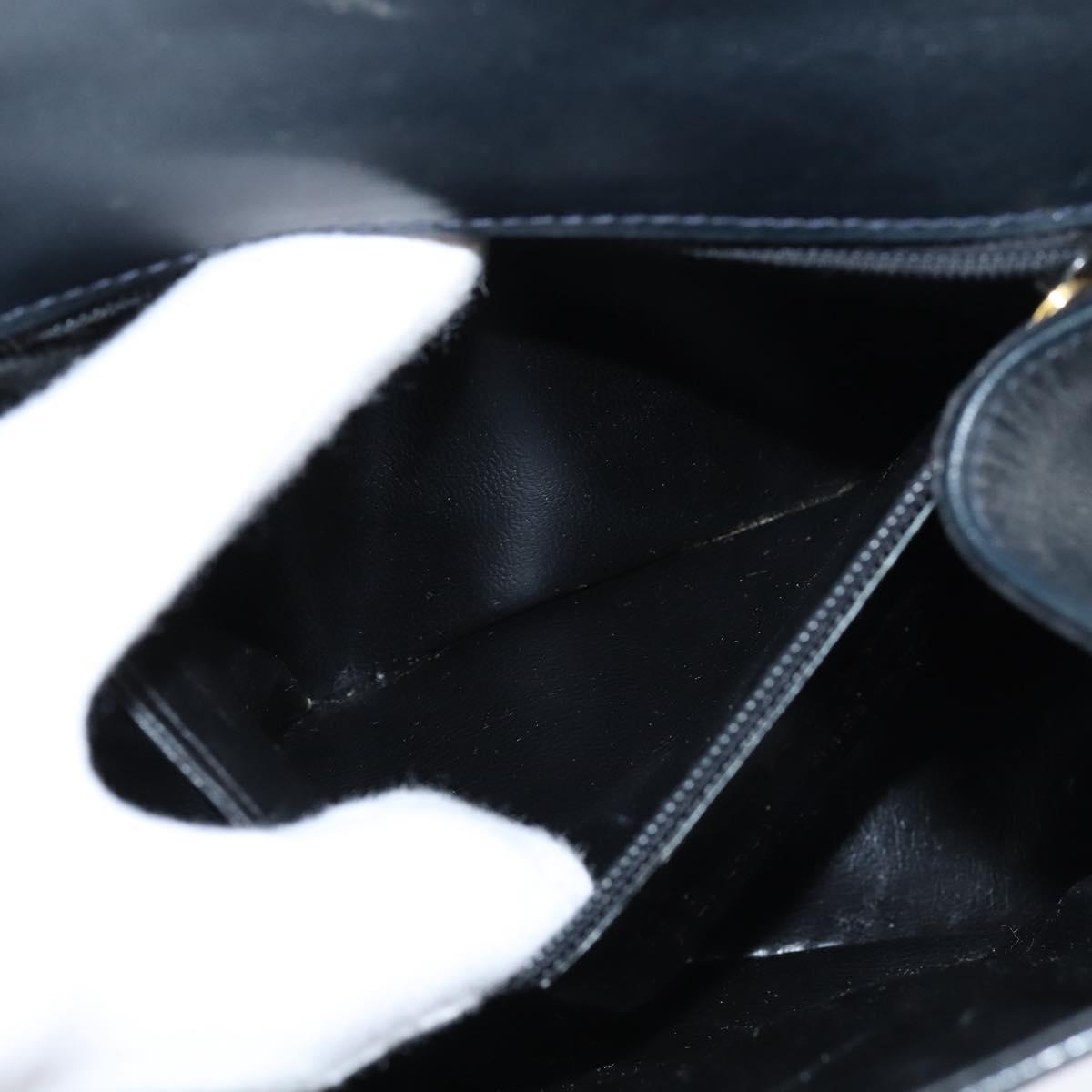 Salvatore Ferragamo Gancini Shoulder Bag Leather Navy Gold Auth 150345