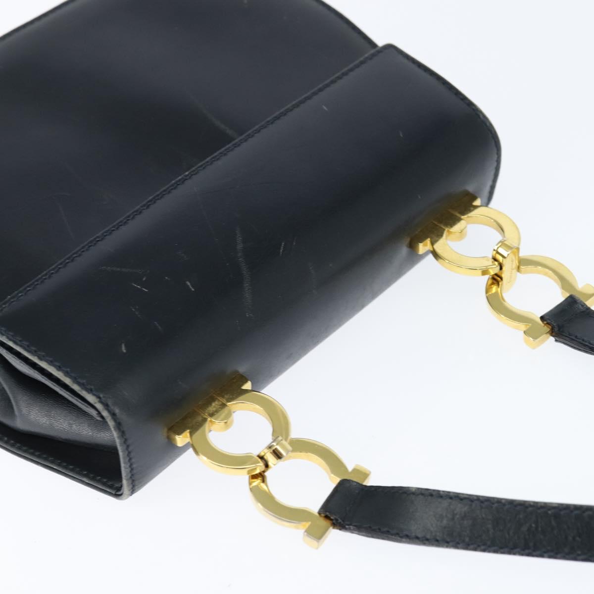 Salvatore Ferragamo Gancini Shoulder Bag Leather Navy Gold Auth 150345