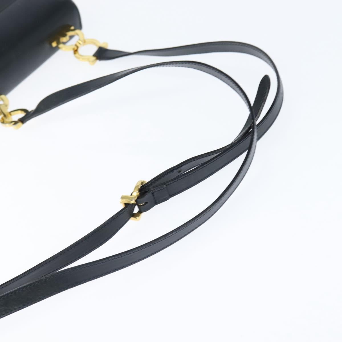 Salvatore Ferragamo Gancini Shoulder Bag Leather Navy Gold Auth 150345