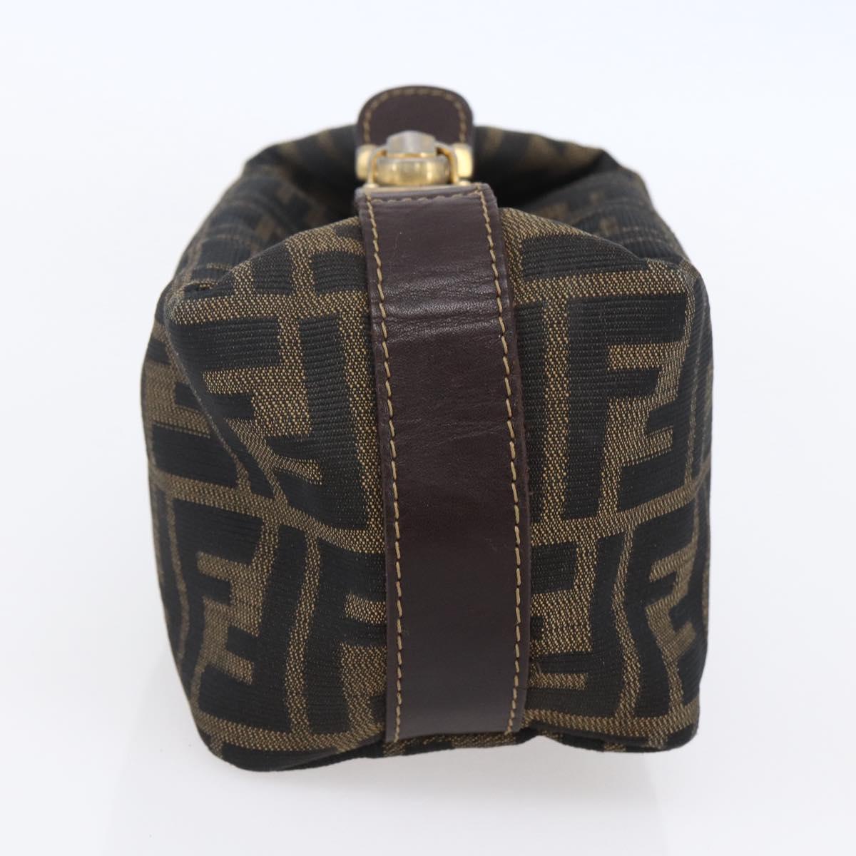 FENDI Zucca Canvas Vanity Hand Bag Black Brown Auth 150348