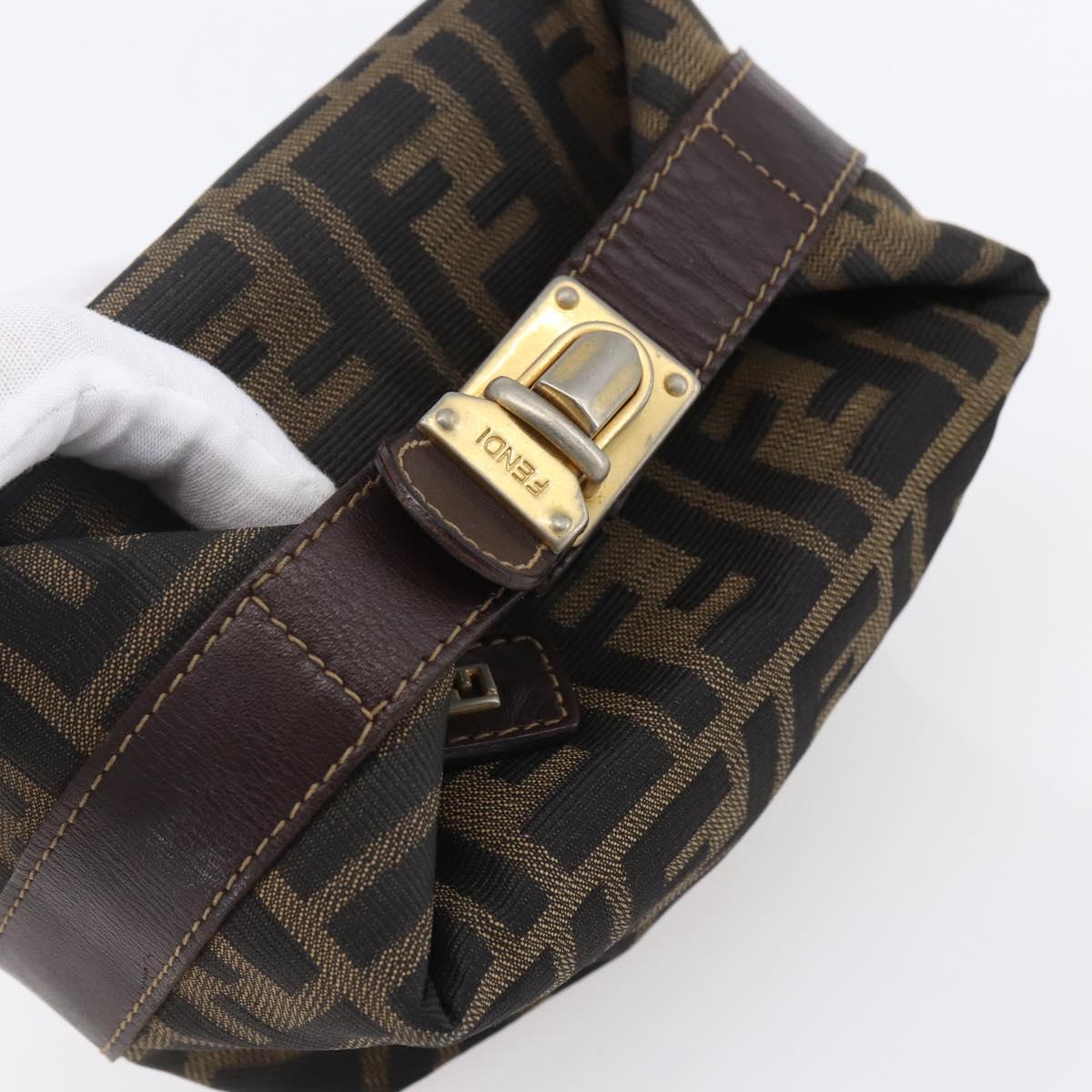 FENDI Zucca Canvas Vanity Hand Bag Black Brown Auth 150348