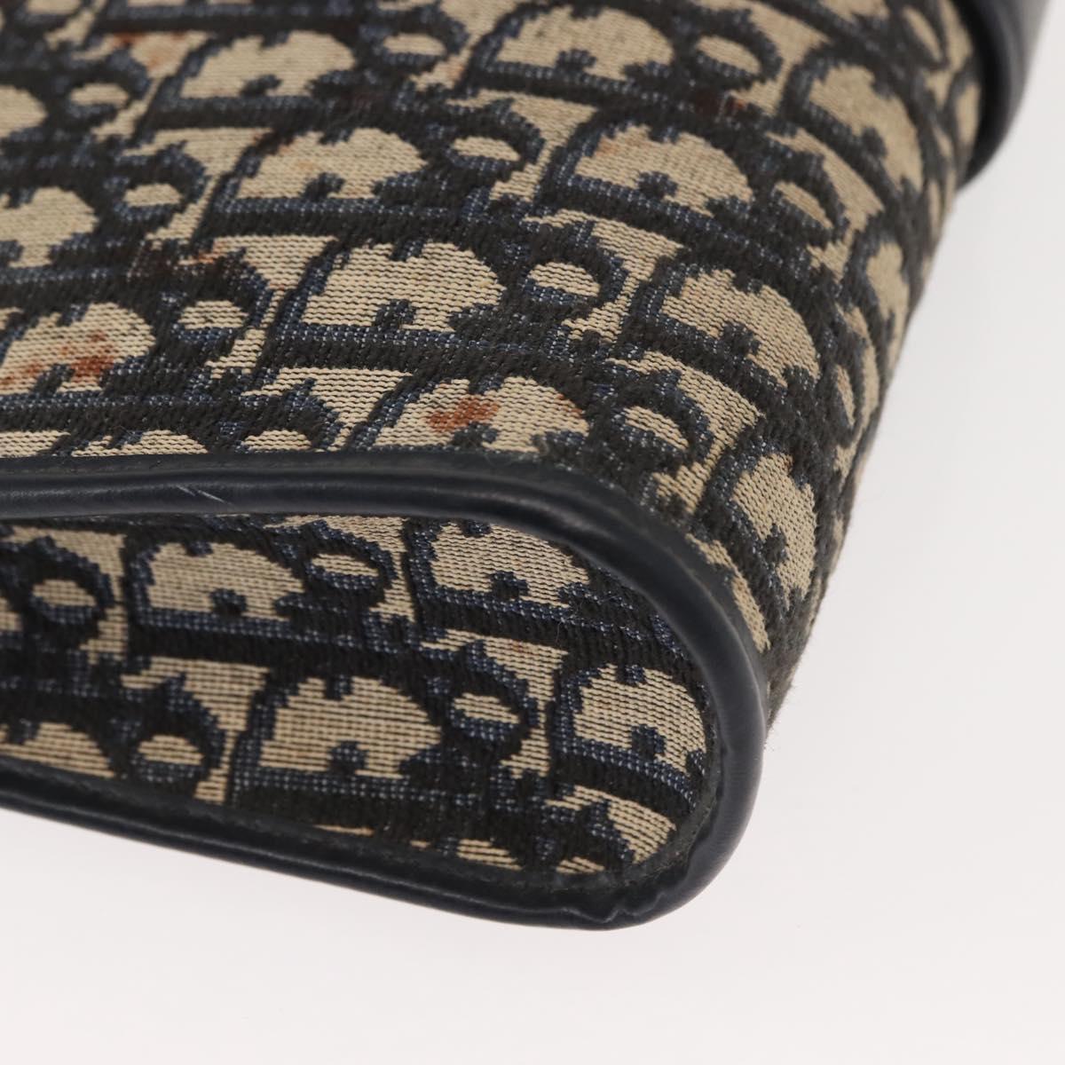 Christian Dior Trotter Canvas Shoulder Bag Navy Gold Auth 150350