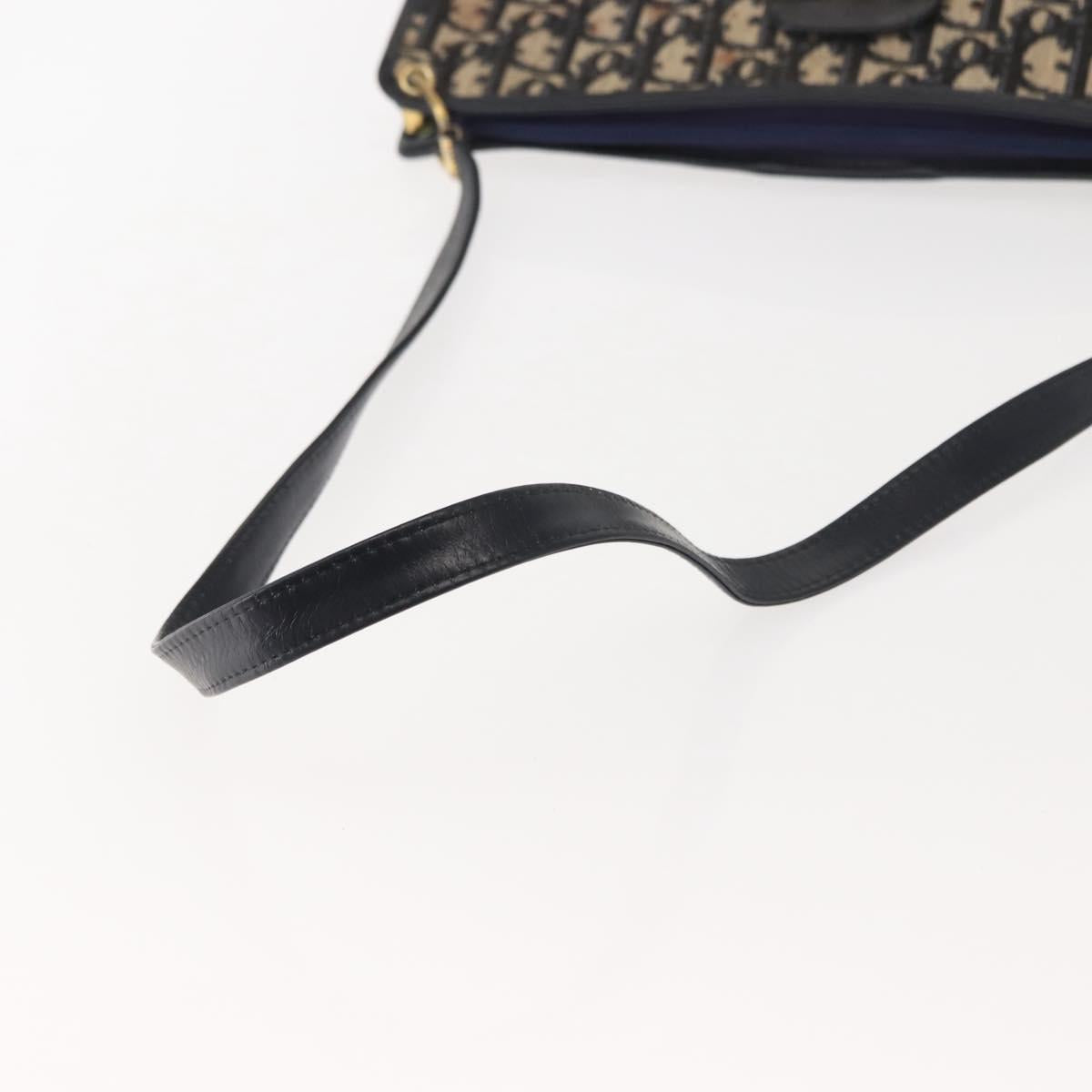Christian Dior Trotter Canvas Shoulder Bag Navy Gold Auth 150350