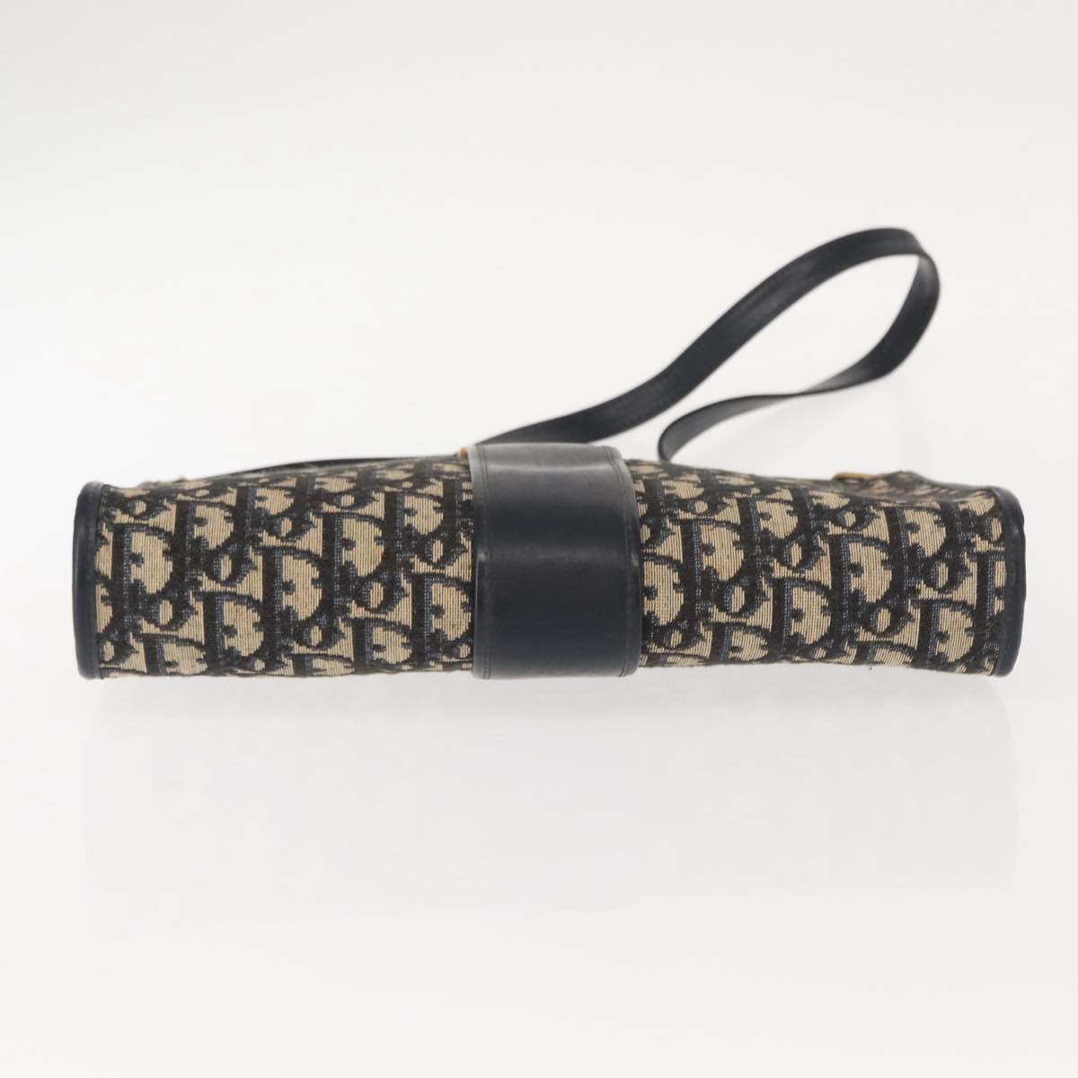 Christian Dior Trotter Canvas Shoulder Bag Navy Gold Auth 150350
