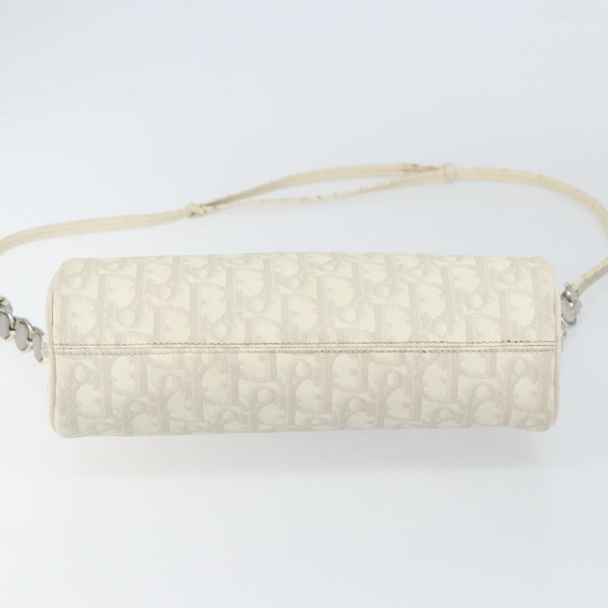 Christian Dior Romantic Trotter Canvas Shoulder Bag PVC White Silver Auth 150352V