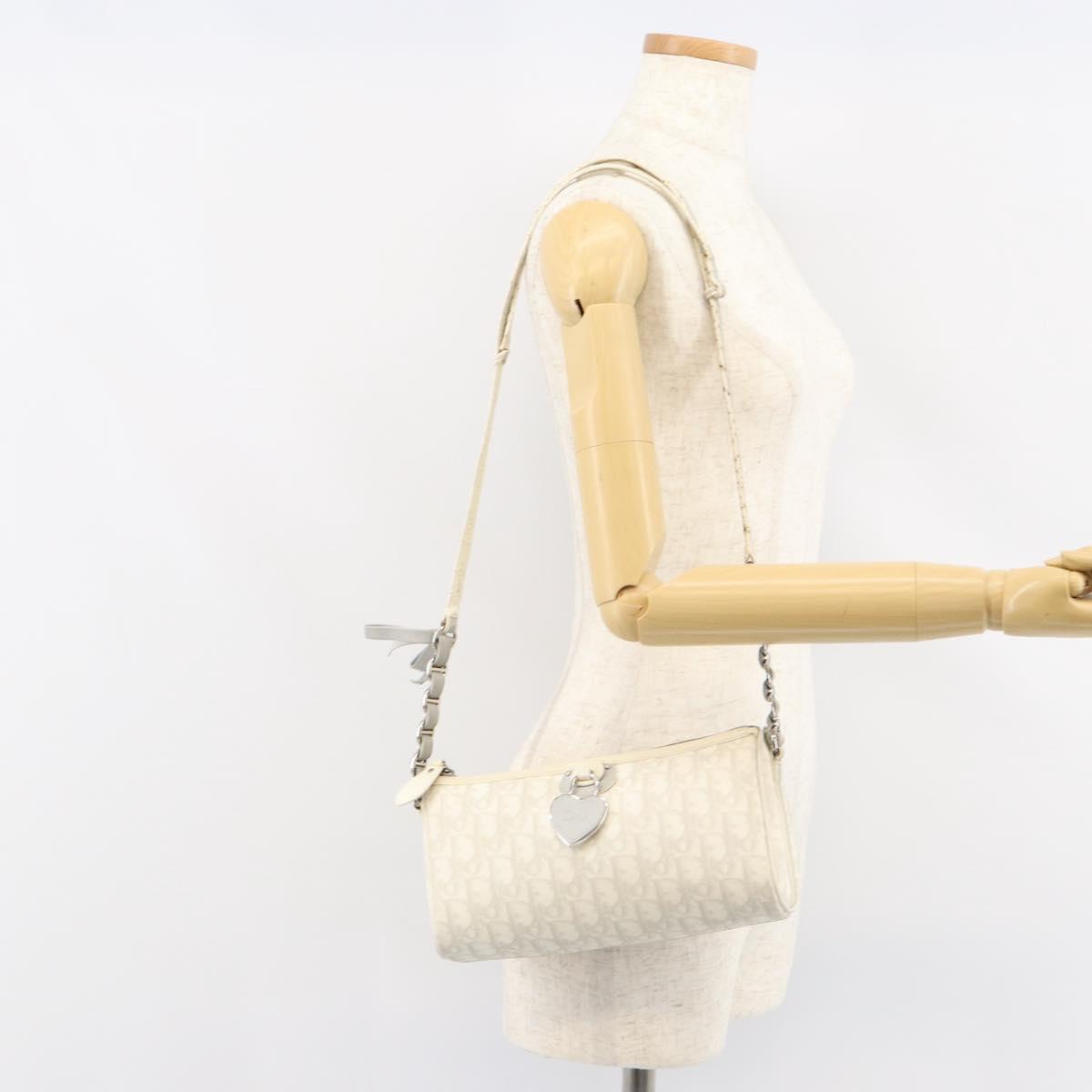 Christian Dior Romantic Trotter Canvas Shoulder Bag PVC White Silver Auth 150352V