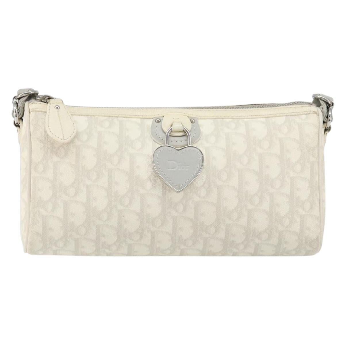 Christian Dior Romantic Trotter Canvas Shoulder Bag PVC White Silver Auth 150352V