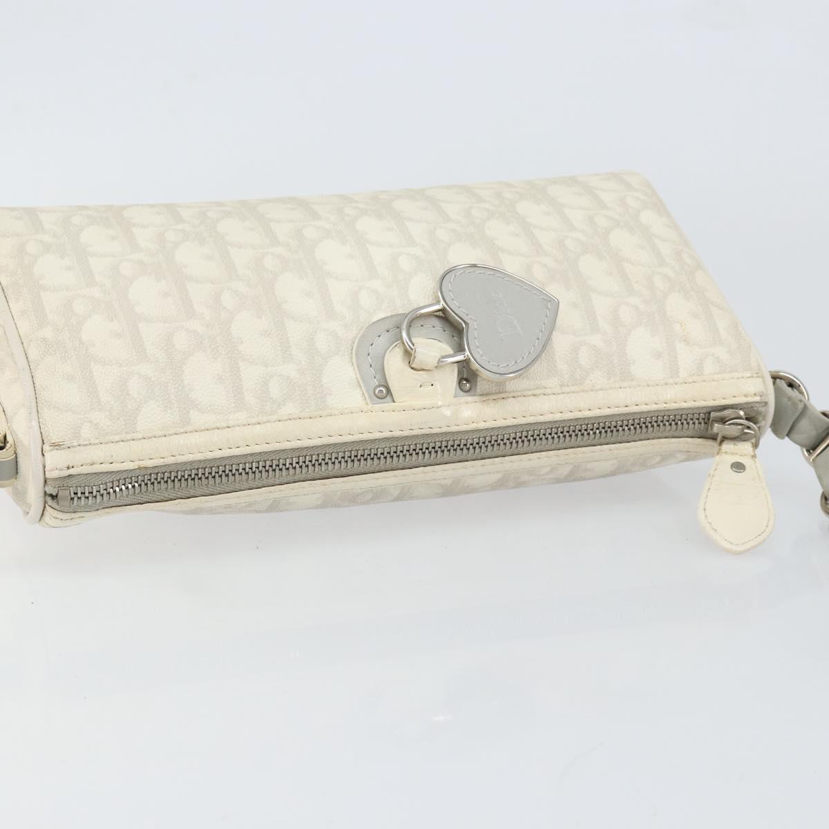 Christian Dior Romantic Trotter Canvas Shoulder Bag PVC White Silver Auth 150352V