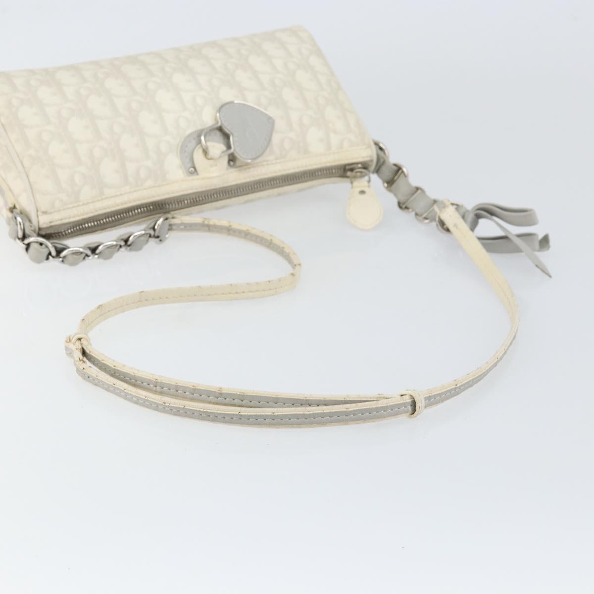 Christian Dior Romantic Trotter Canvas Shoulder Bag PVC White Silver Auth 150352V