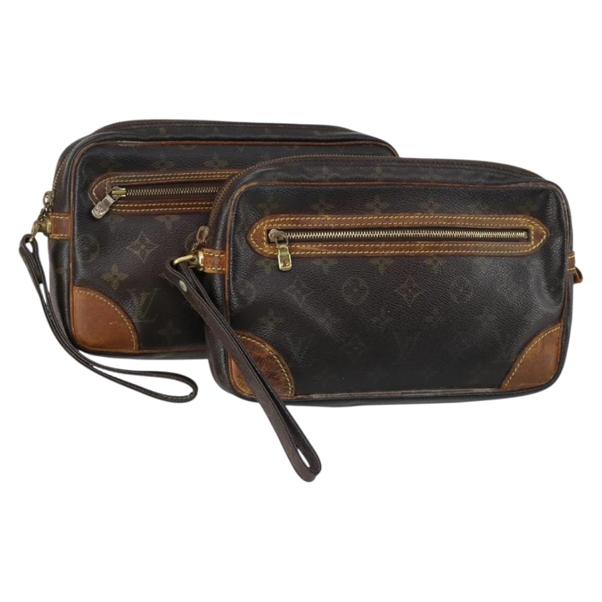 LOUIS VUITTON Monogram Marly Dragonne GM Clutch Bag 2 Set M51825 LV Auth 150355