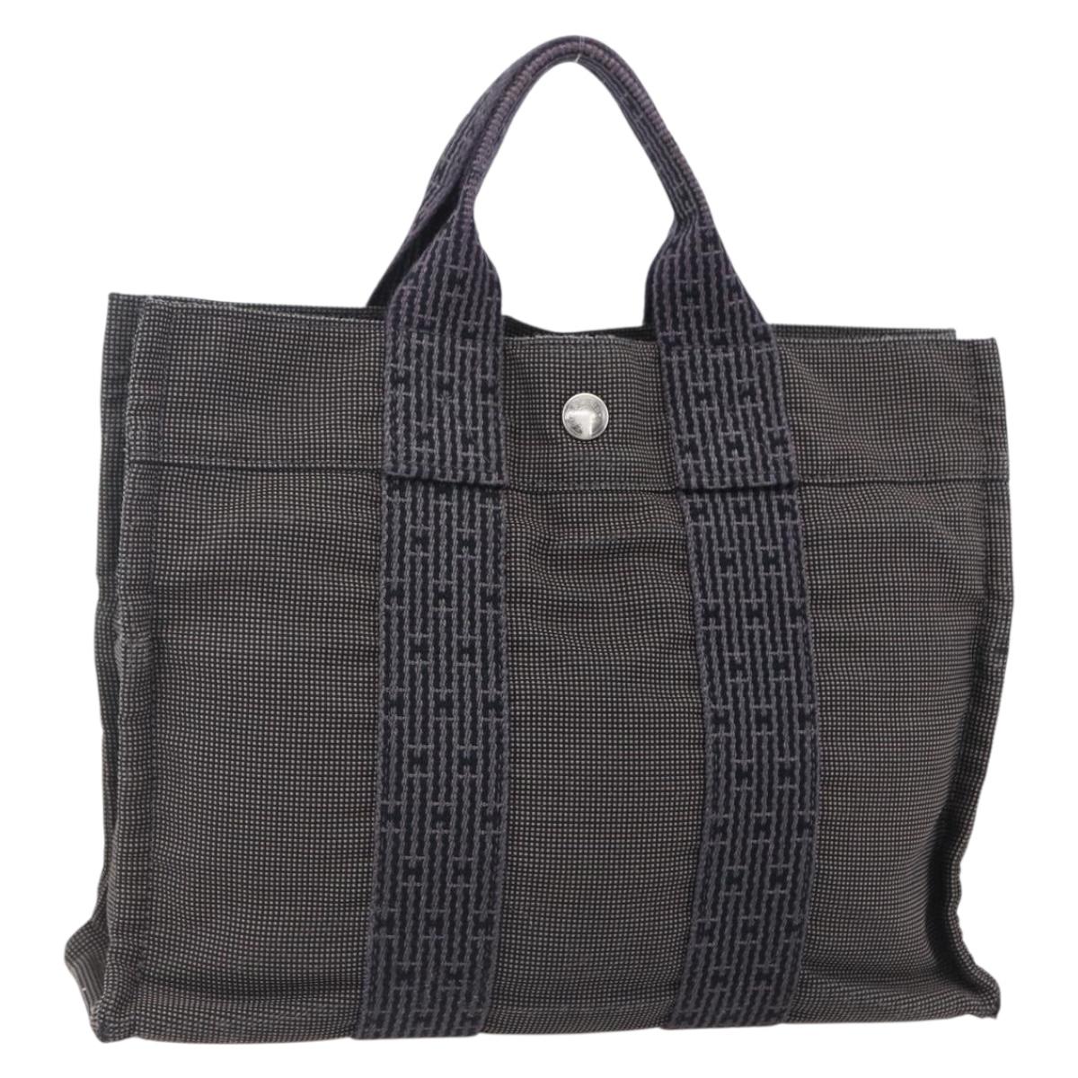 HERMES Her Line PM Hand Bag Canvas Gray Auth 150368