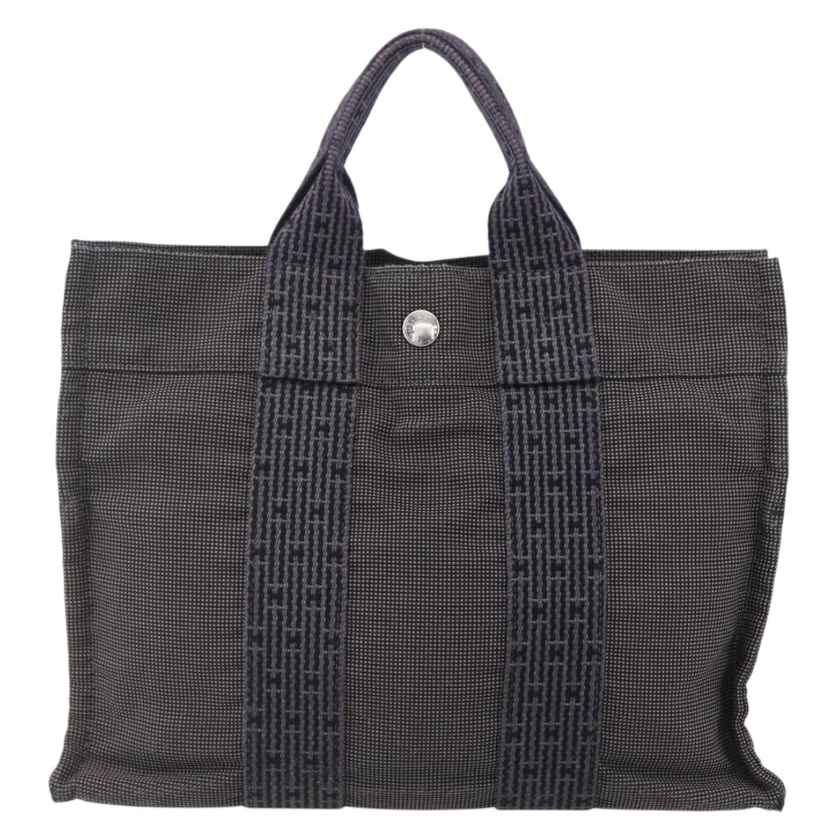HERMES Her Line PM Hand Bag Canvas Gray Auth 150368