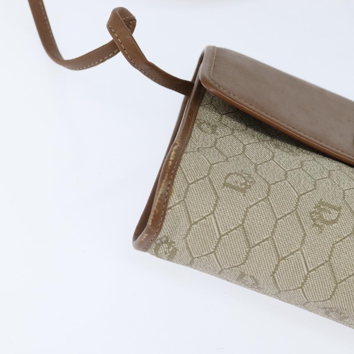 Christian Dior Honeycomb Canvas Shoulder Bag PVC Beige gold Auth 150369