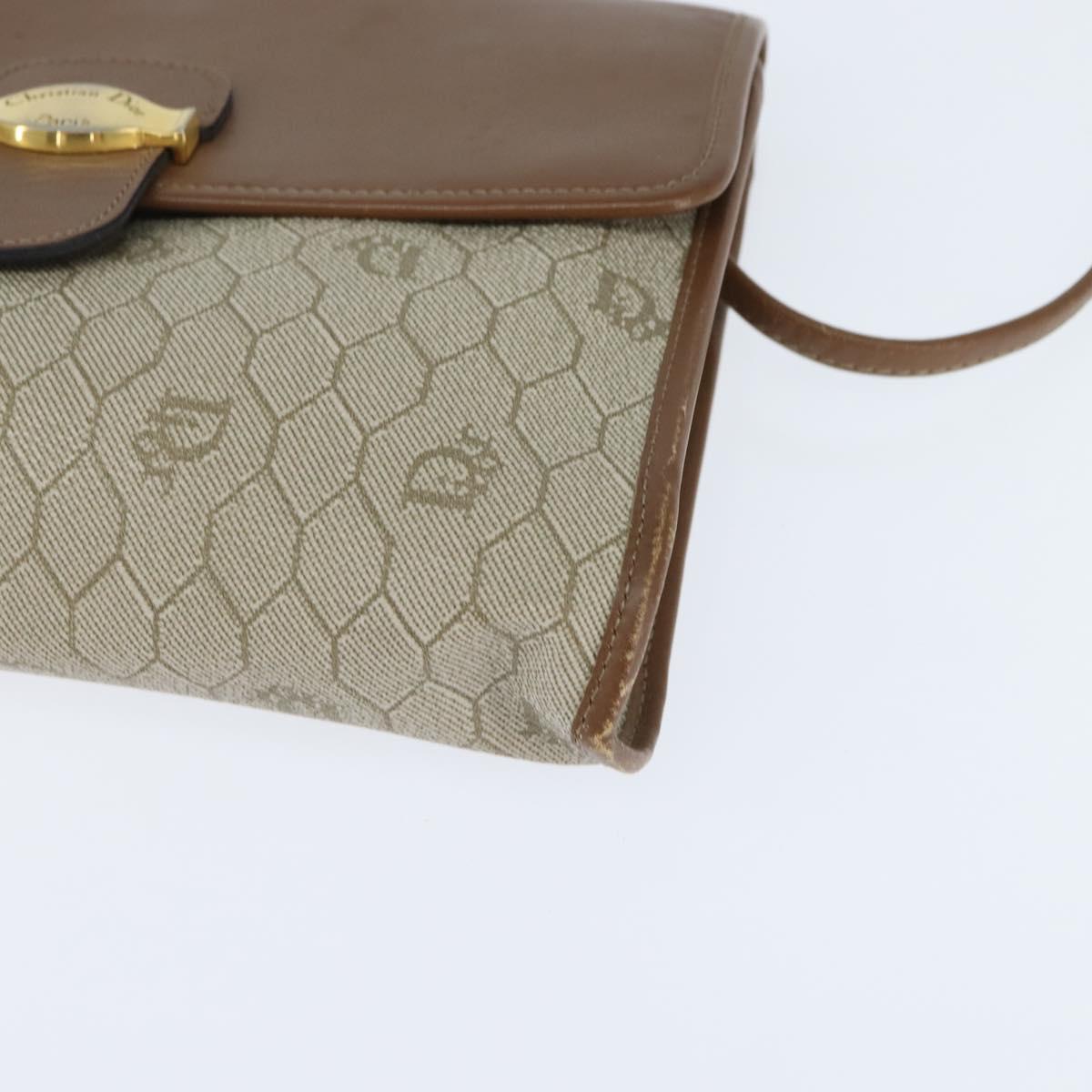 Christian Dior Honeycomb Canvas Shoulder Bag PVC Beige gold Auth 150369