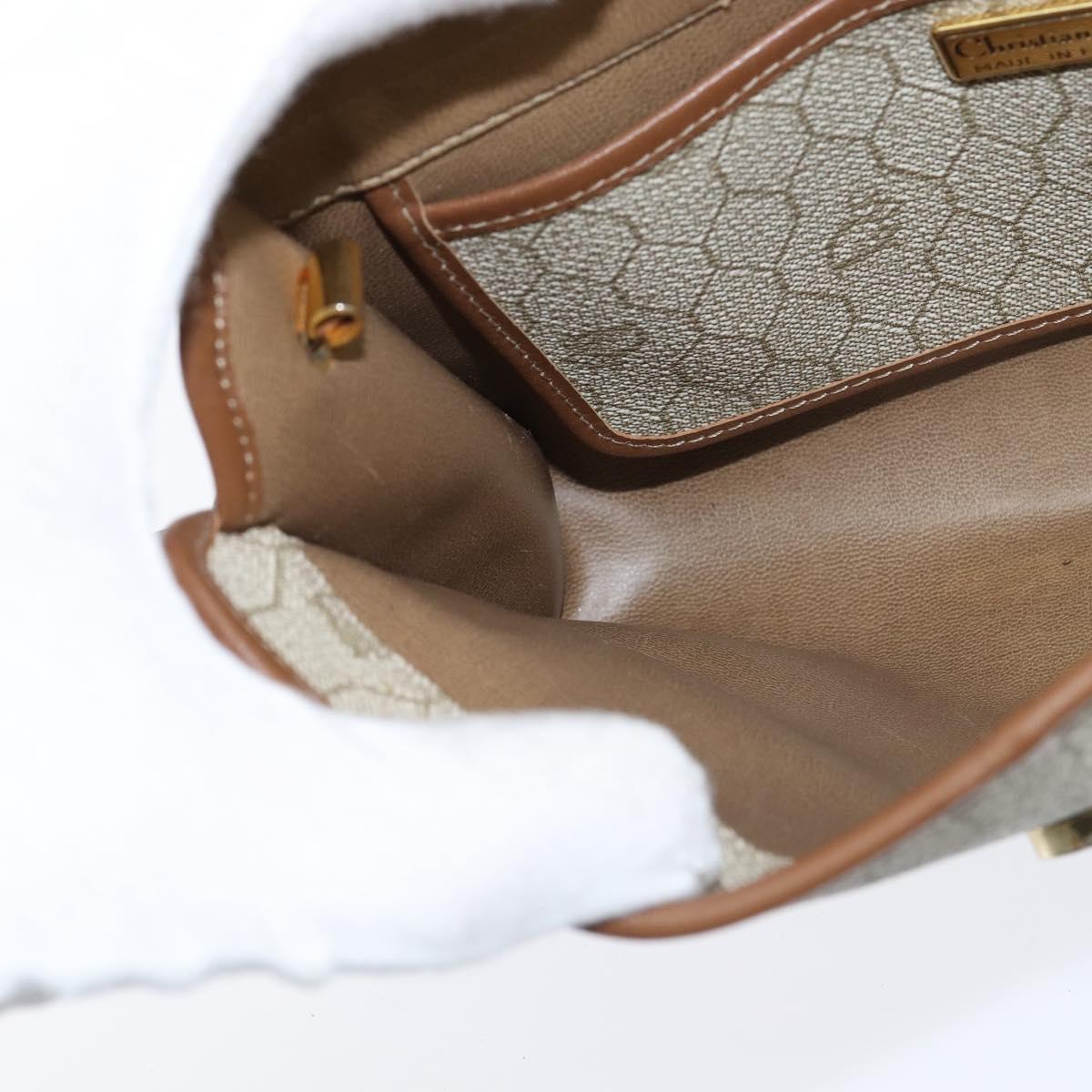 Christian Dior Honeycomb Canvas Shoulder Bag PVC Beige gold Auth 150369