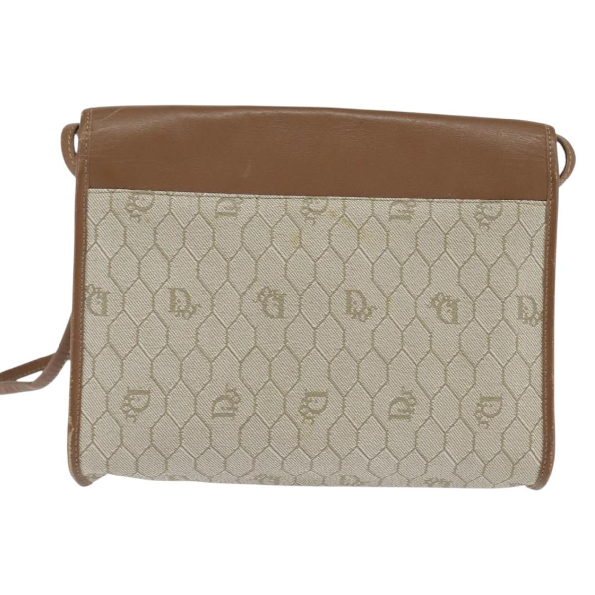 Christian Dior Honeycomb Canvas Shoulder Bag PVC Beige gold Auth 150369