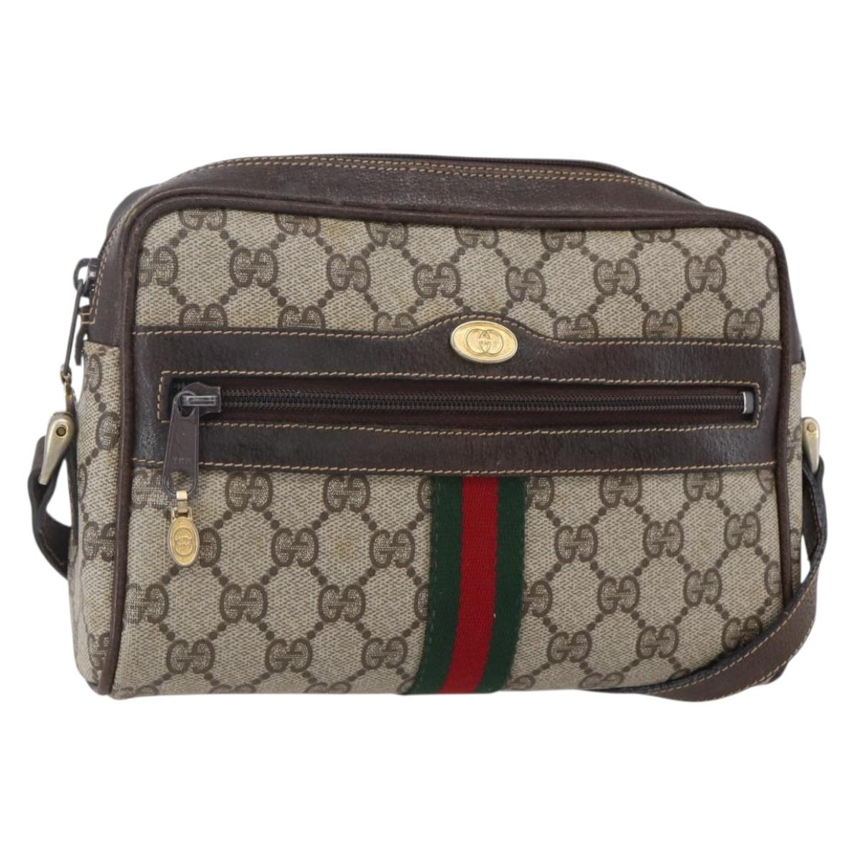 GUCCI GG Supreme Web Sherry Line Shoulder Bag PVC Beige Gold 010 378 Auth 150379