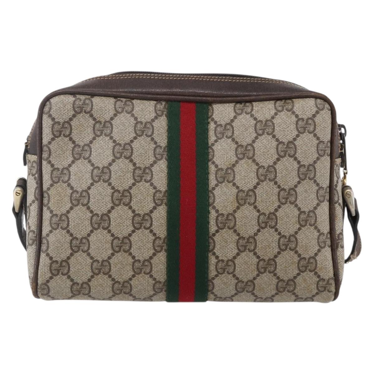 GUCCI GG Supreme Web Sherry Line Shoulder Bag PVC Beige Gold 010 378 Auth 150379
