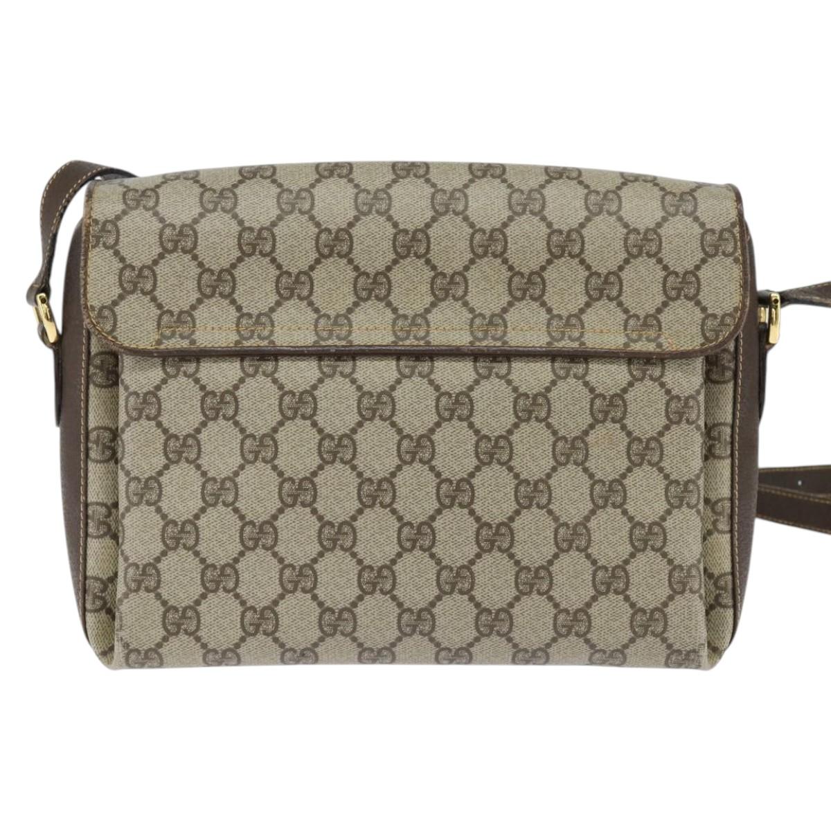 GUCCI GG Supreme Web Sherry Line Bag PVC Beige Gold 904 02 084 Auth 150380