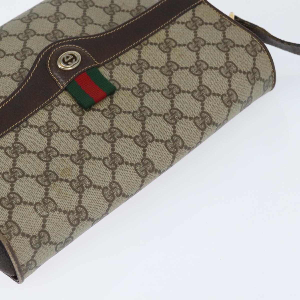 GUCCI GG Supreme Web Sherry Line Bag PVC Beige Gold 904 02 084 Auth 150380