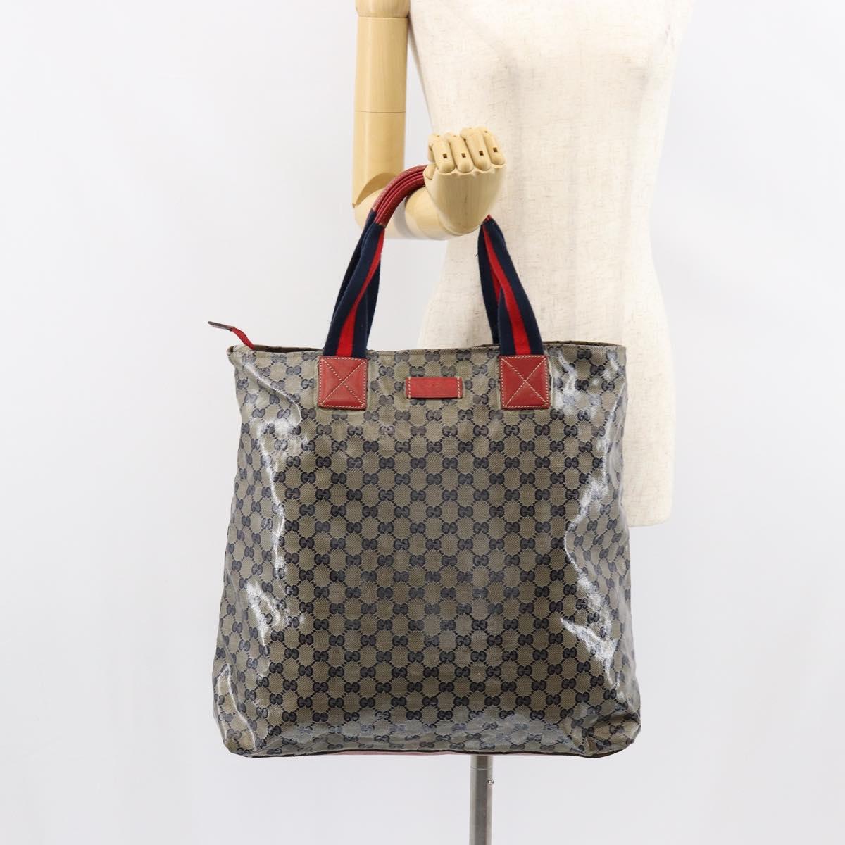 GUCCI GG Crystal Tote Bag Coated Canvas Navy Gold 131233 Auth 150381