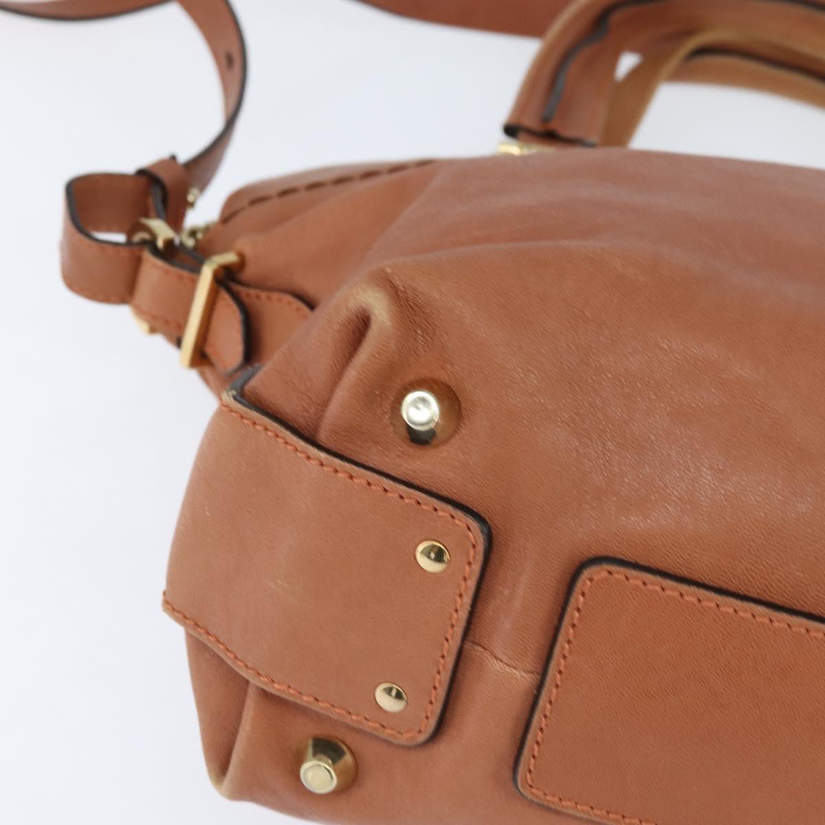 Chloe Angie Hand Bag Leather 2way Brown Gold Auth 150382