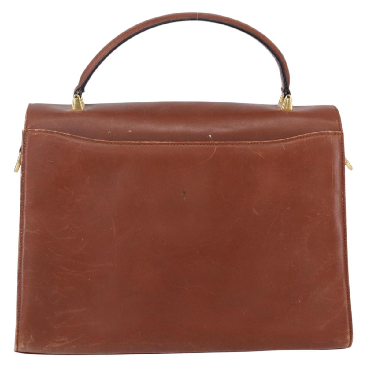 Salvatore Ferragamo Gancini Hand Bag Leather Brown Gold Auth 150384