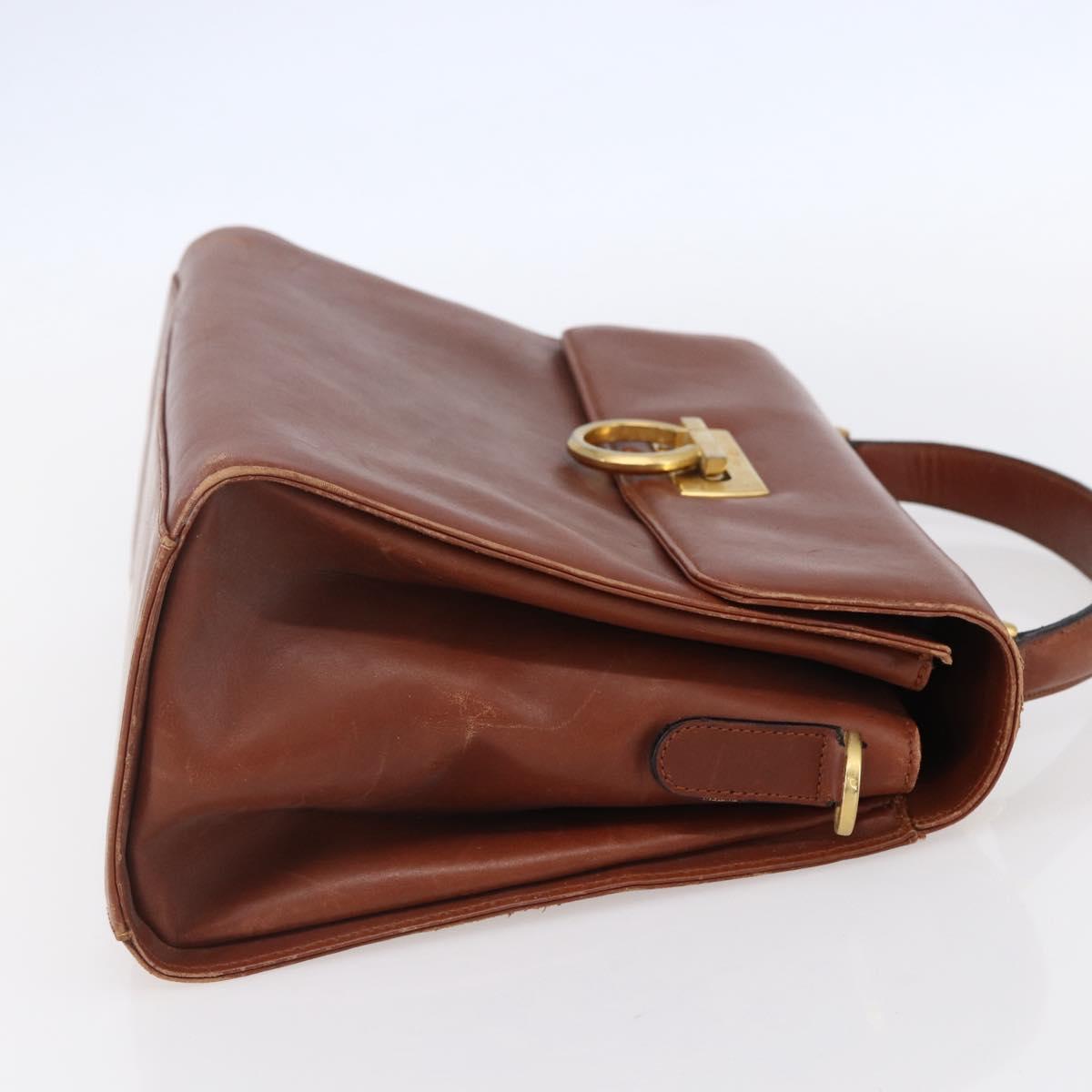Salvatore Ferragamo Gancini Hand Bag Leather Brown Gold Auth 150384