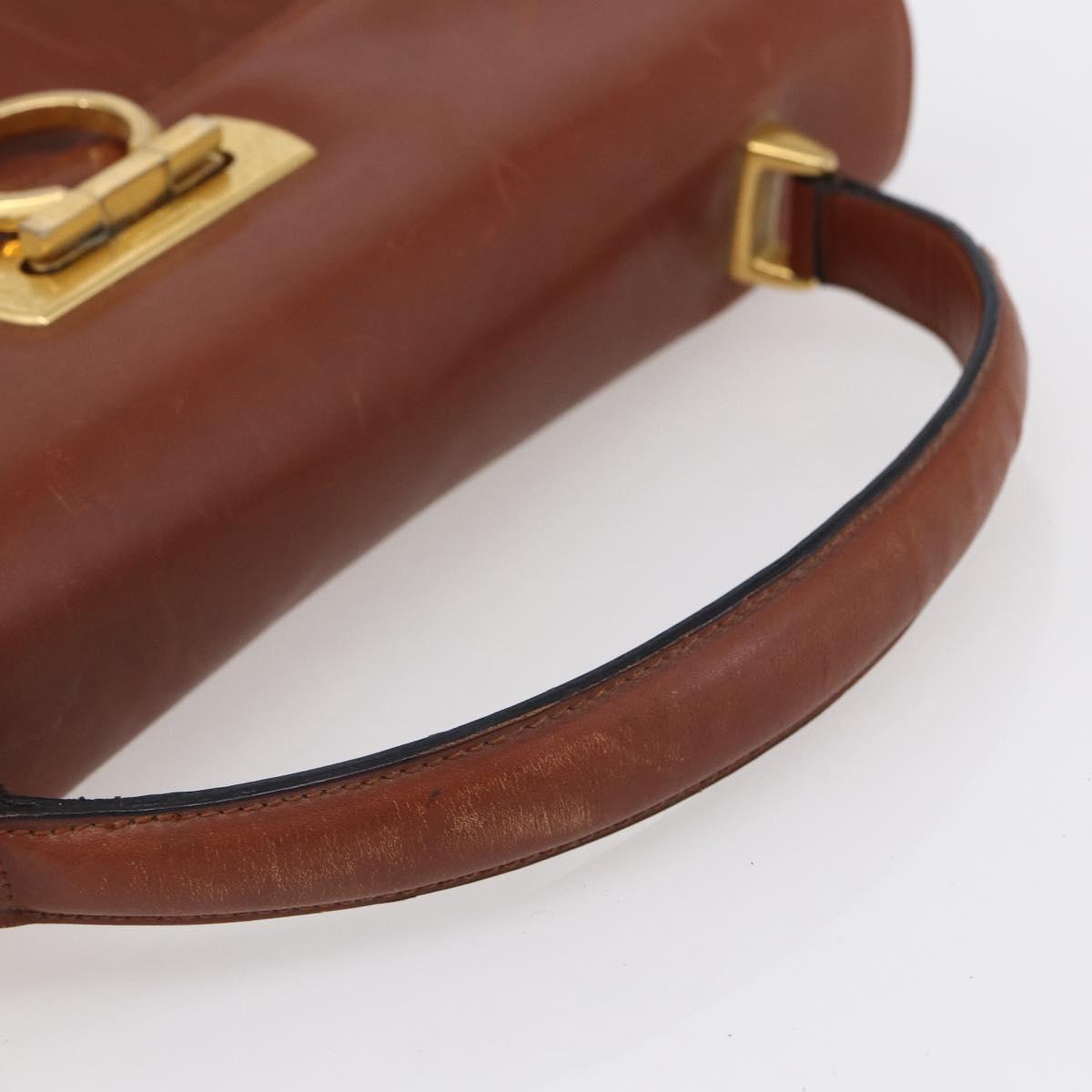 Salvatore Ferragamo Gancini Hand Bag Leather Brown Gold Auth 150384