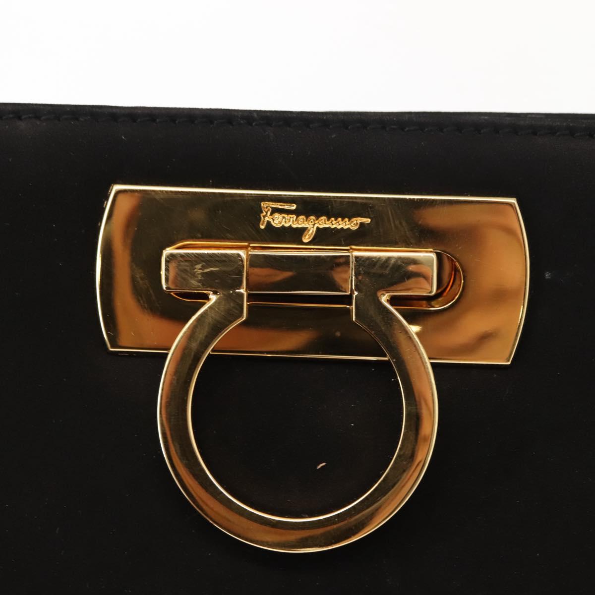 Salvatore Ferragamo Chain Gancini Shoulder Bag Suede Black Gold Auth 150385