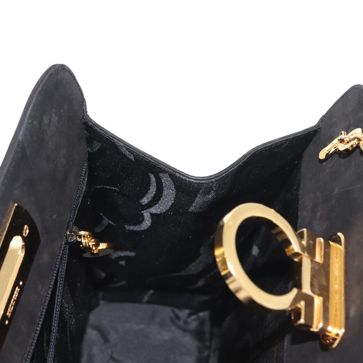 Salvatore Ferragamo Chain Gancini Shoulder Bag Suede Black Gold Auth 150385