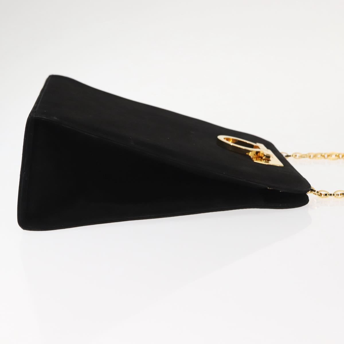Salvatore Ferragamo Chain Gancini Shoulder Bag Suede Black Gold Auth 150385