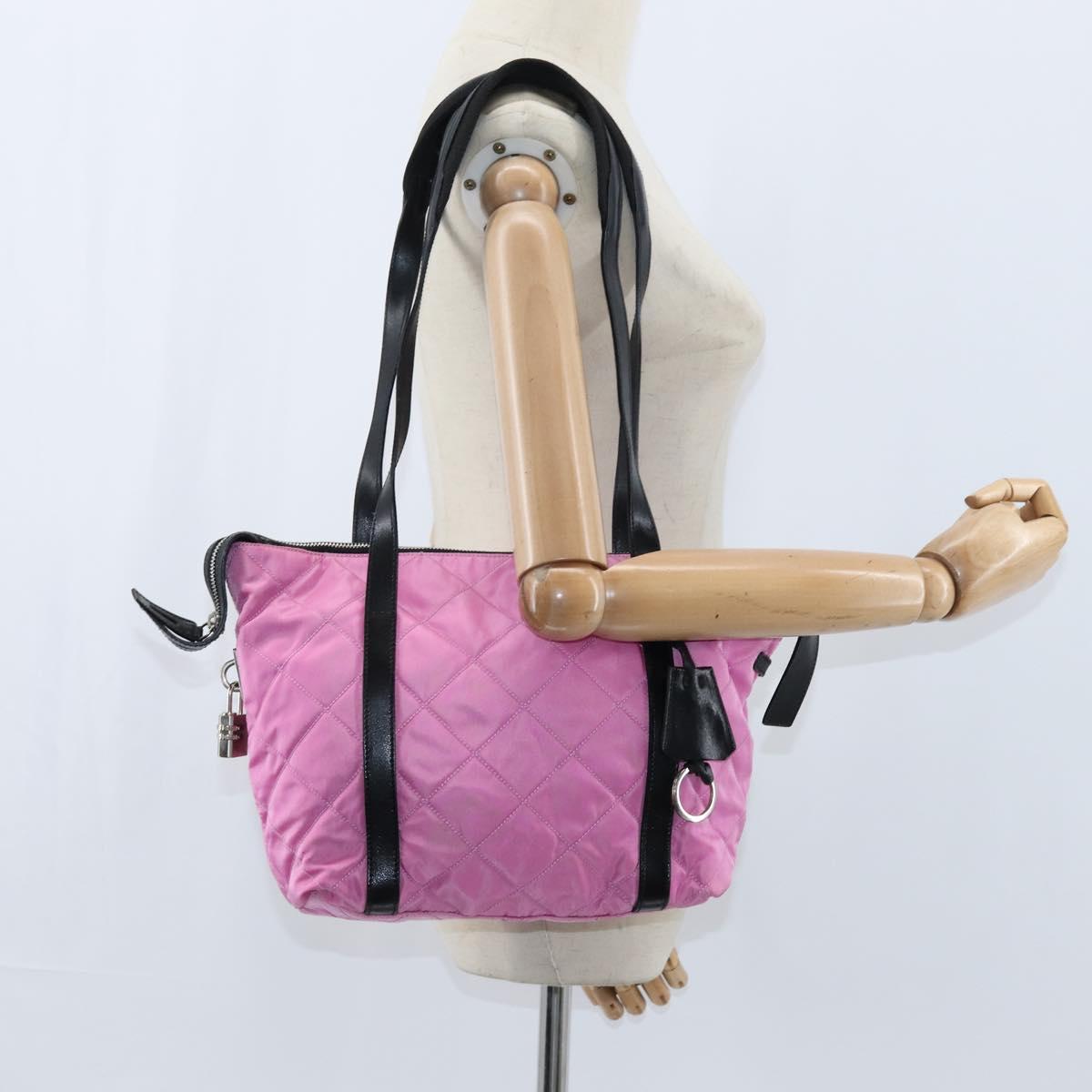 PRADA Shoulder Bag Nylon Pink Silver Auth 150388