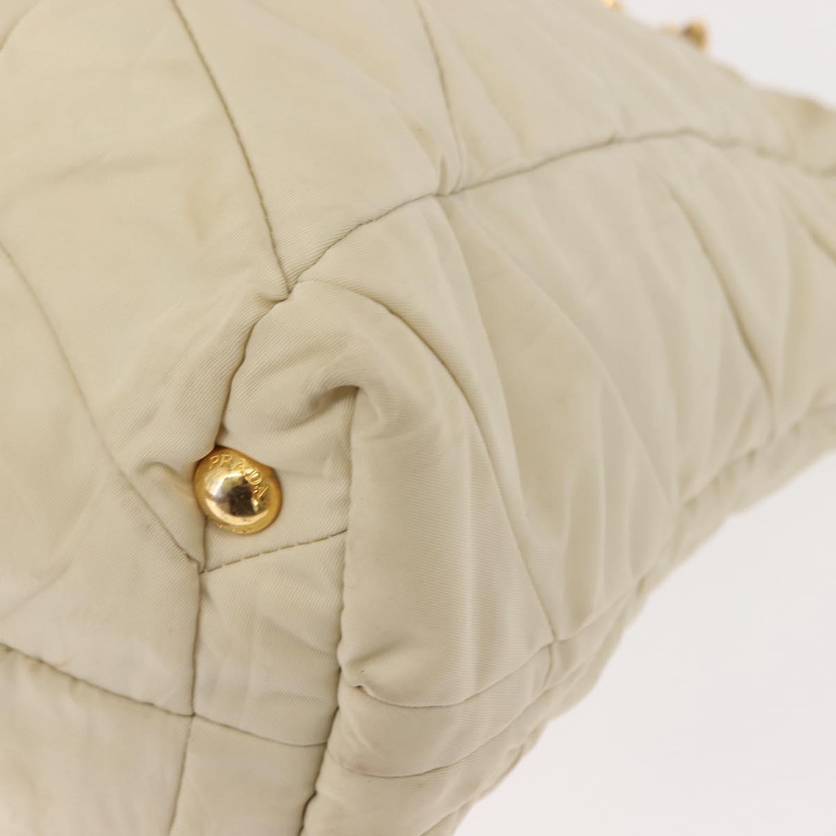 PRADA Chain Tote Bag Nylon Ivory Gold Auth 150390