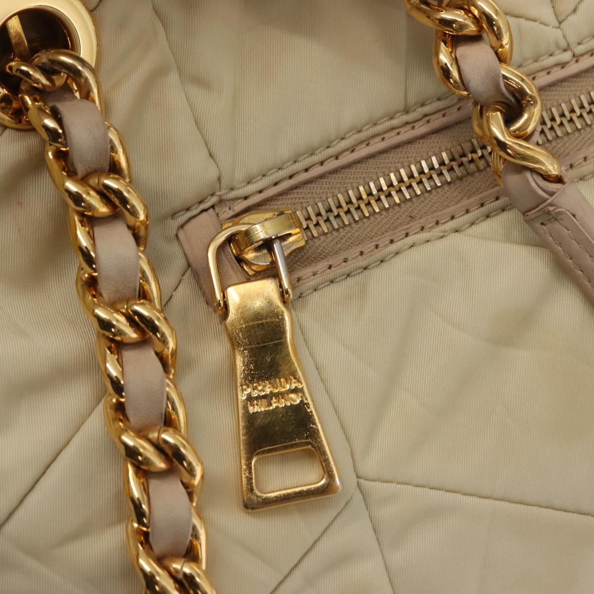 PRADA Chain Tote Bag Nylon Ivory Gold Auth 150390