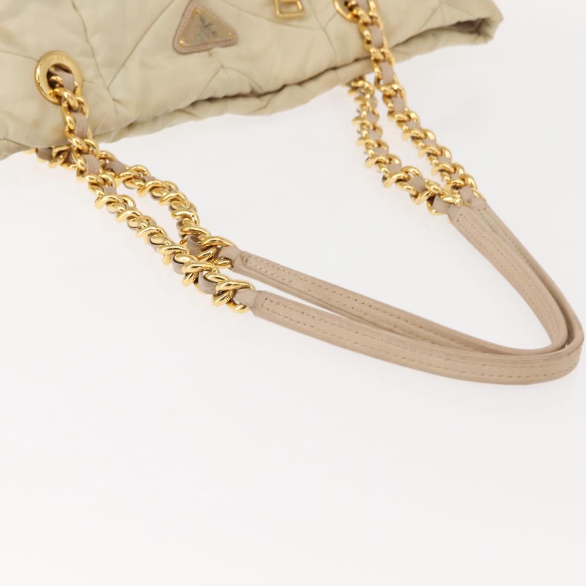 PRADA Chain Tote Bag Nylon Ivory Gold Auth 150390