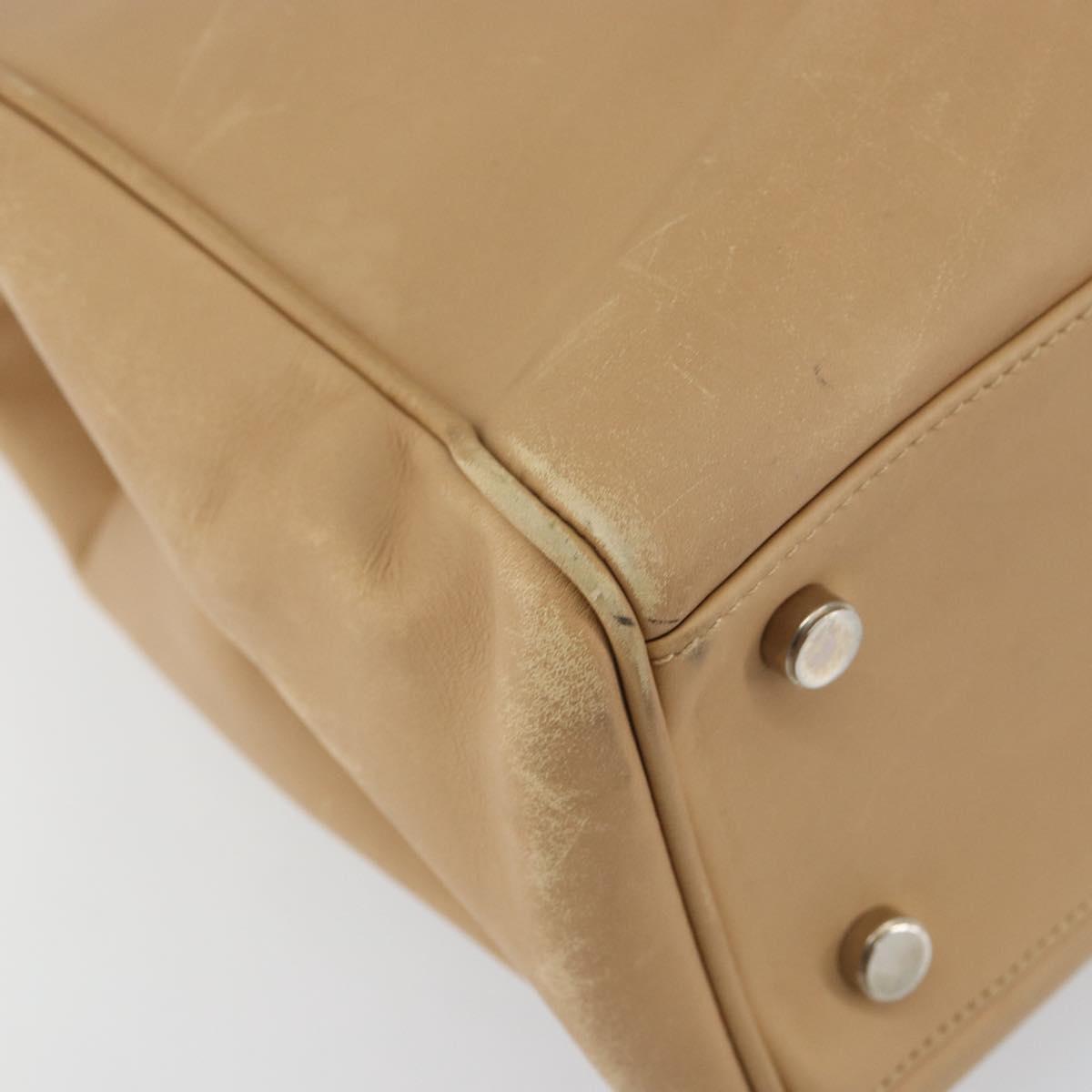 Salvatore Ferragamo Gancini Hand Bag Leather 2way Beige Silver Auth 150400