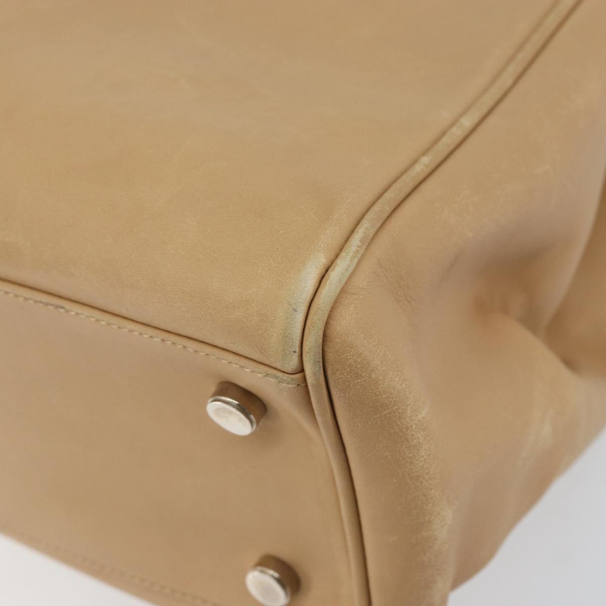 Salvatore Ferragamo Gancini Hand Bag Leather 2way Beige Silver Auth 150400