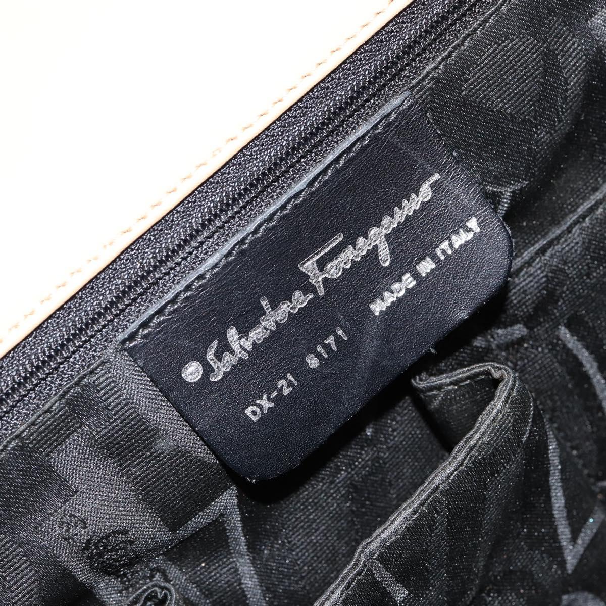 Salvatore Ferragamo Gancini Hand Bag Leather 2way Beige Silver Auth 150400