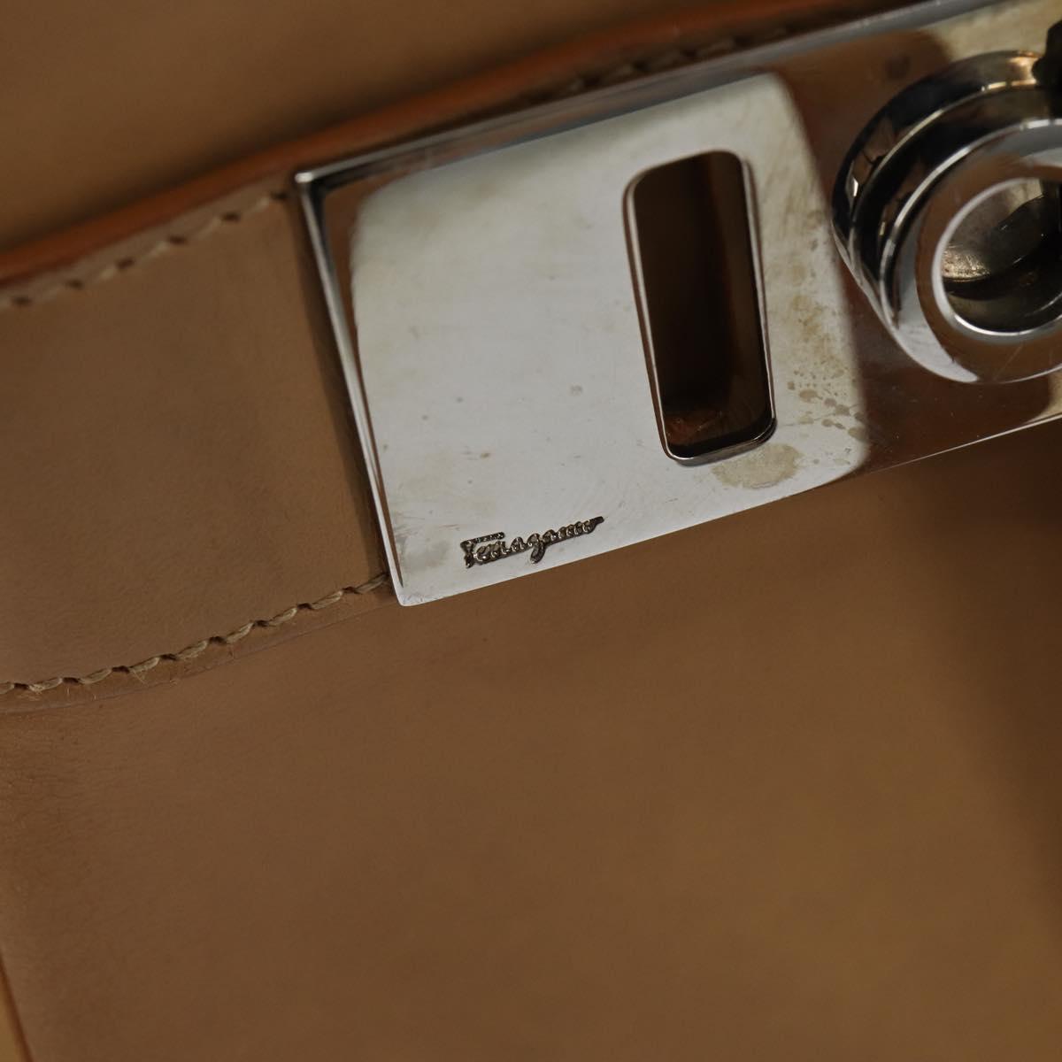 Salvatore Ferragamo Gancini Tote Bag Leather 2way Beige Gold Auth 150401